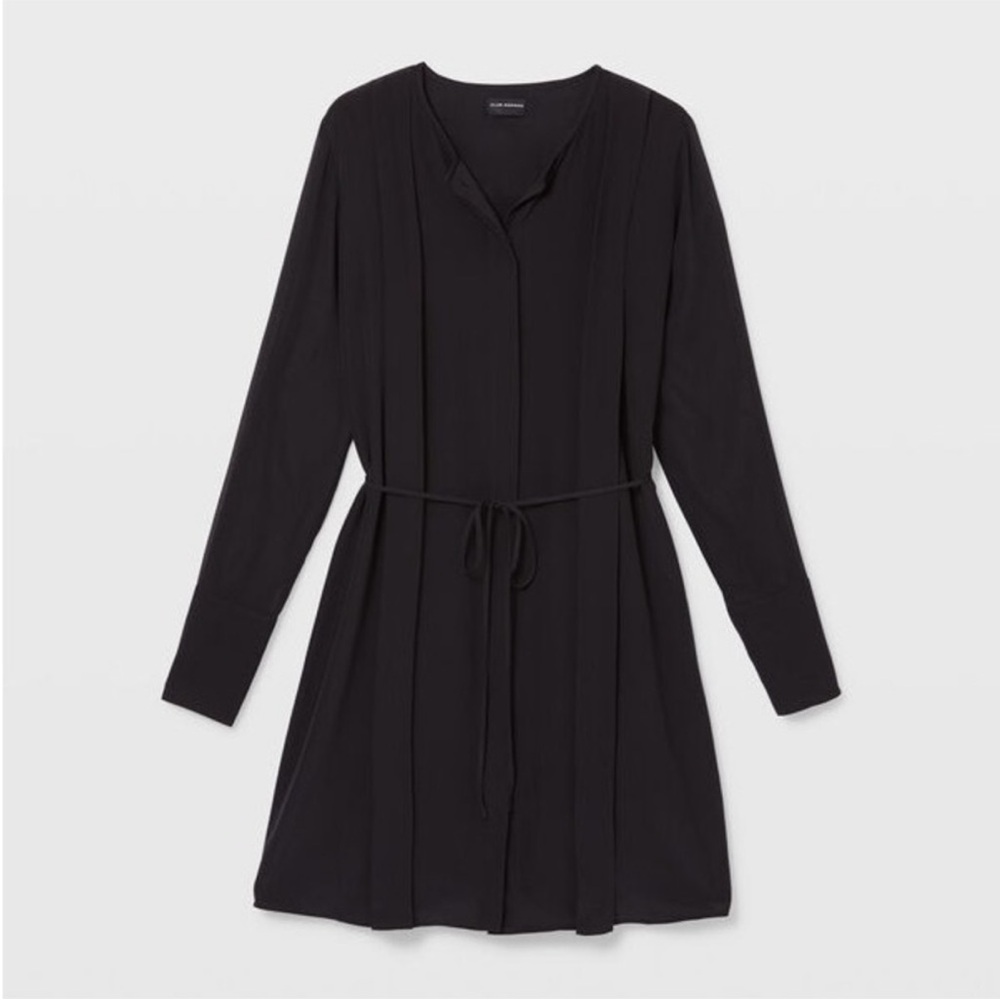 H13‎ Club Monaco Black Silk Shirt Dress size 8